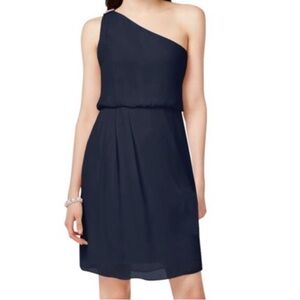 NWT Adrianna Papell Black One-Shoulder Chiffon Cocktail Dress